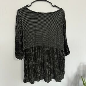 Max Studio Striped Peplum Hem Top Plus Size 3X Black & White